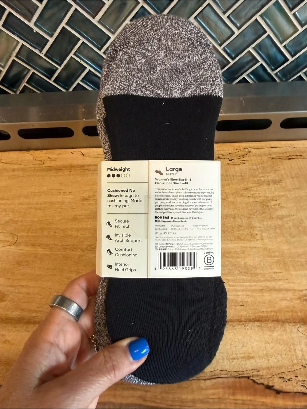 Bombas Men's Cushioned No-Show Socks black, navy, heather grey 1 pair